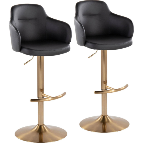 Boyne Adjustable Swivel Bar Stool in Gold & Black Leatherette (Set of 2)